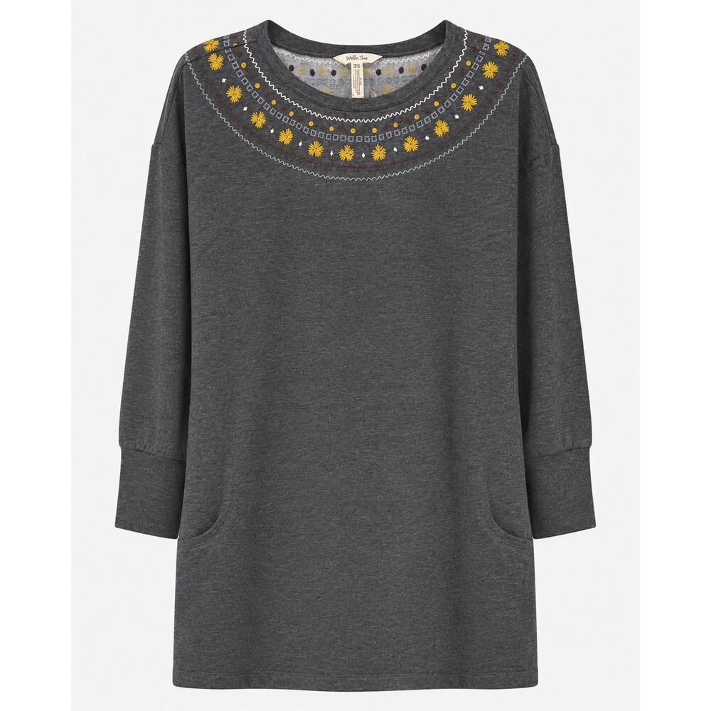 Matilda Jane Just Imagine Dress Medium Gray Embroidered Cozy Boho Tunic Pockets